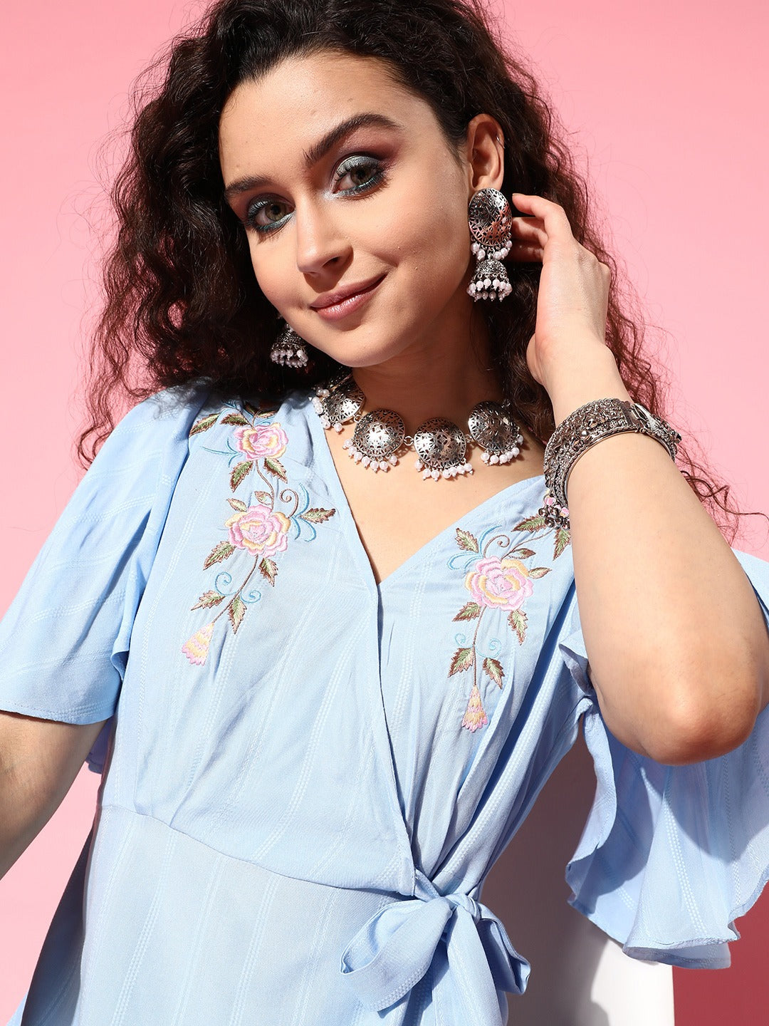 Yufta Blue Floral Tiered Dress - Distacart