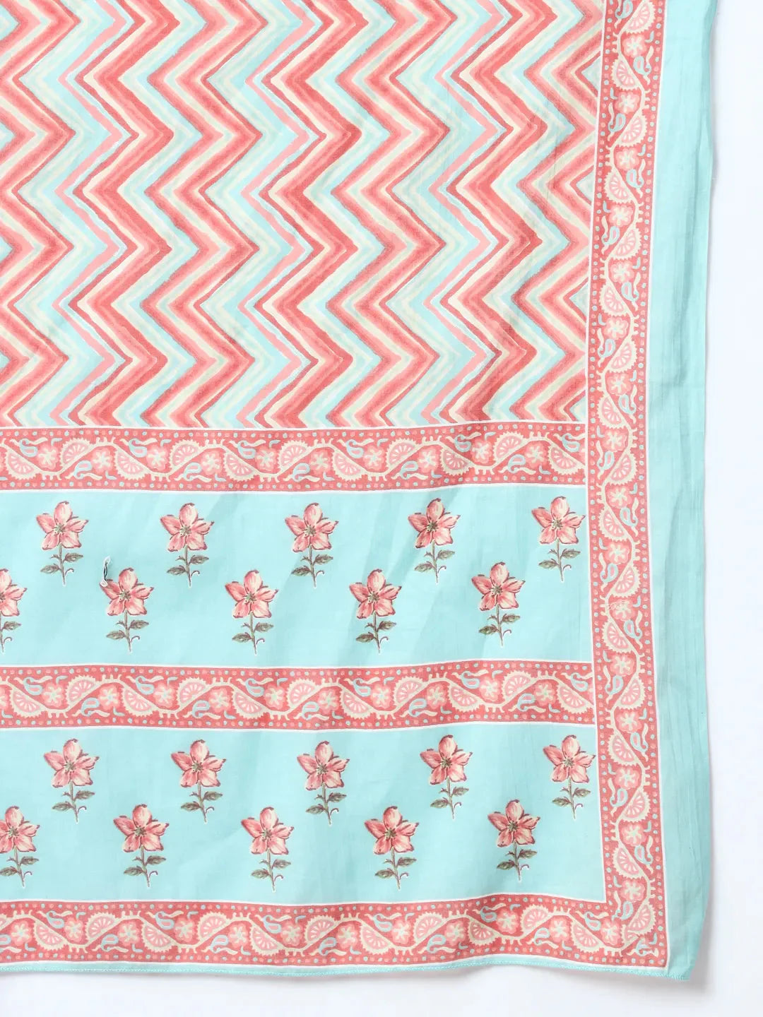 Yufta Blue Floral,Sequins_Work Straight Kurta Trouser And Dupatta Set - Distacart
