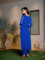 Thumbnail for Yufta Blue Georgette Lehriya Kurta Dupatta Set