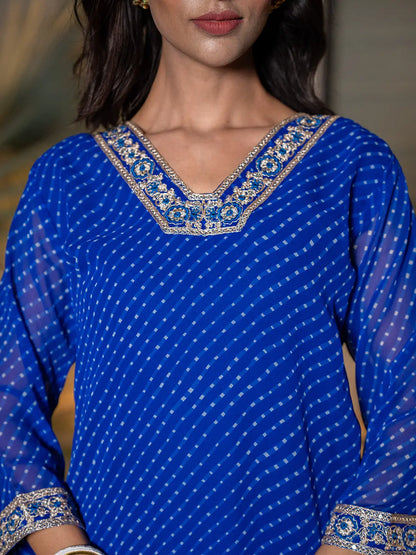 Yufta Blue Georgette Lehriya Kurta Dupatta Set - Distacart