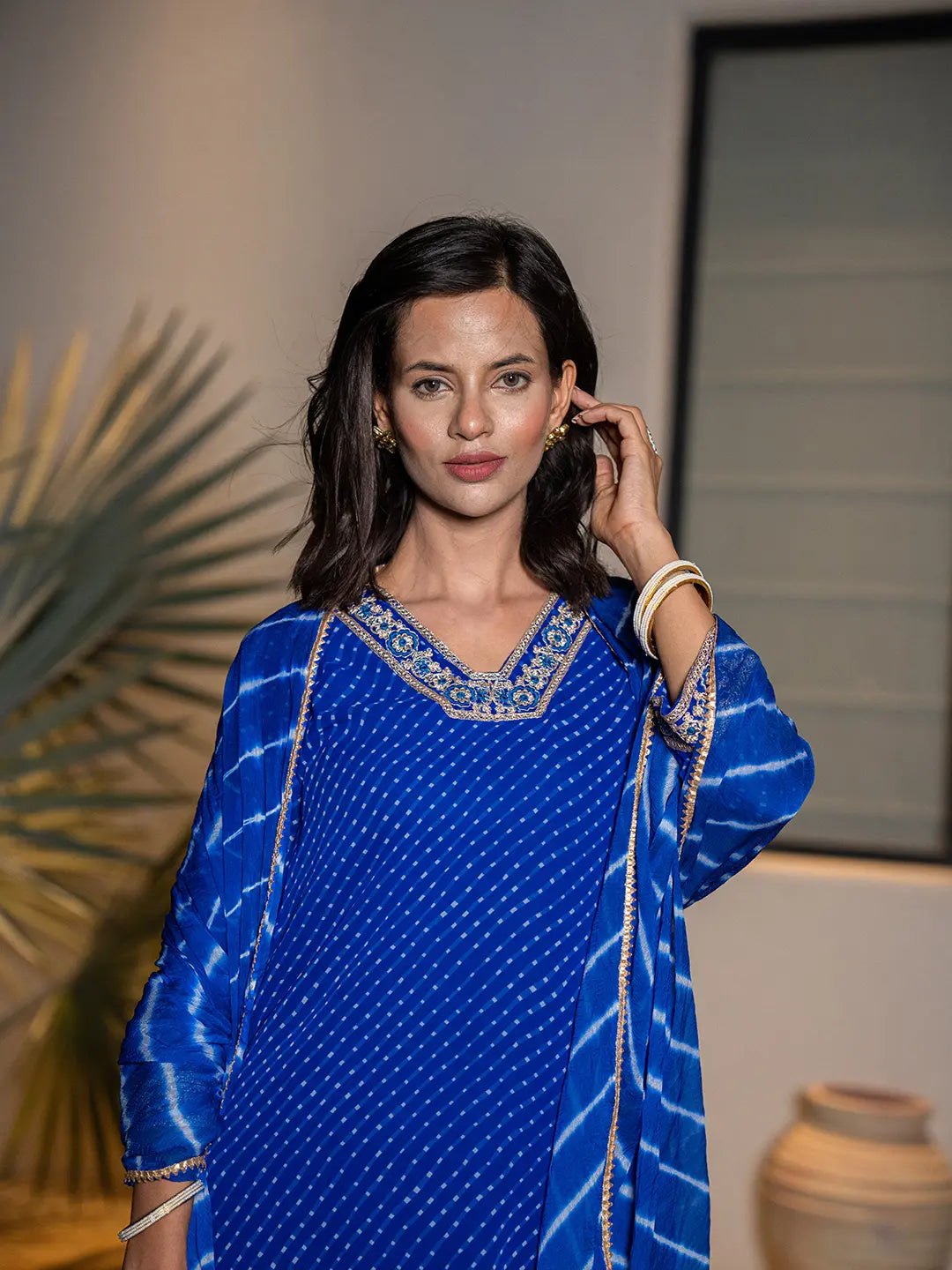 Yufta Blue Georgette Lehriya Kurta Dupatta Set - Distacart