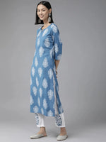 Thumbnail for Yufta Blue Paisley Printed Dupatta Set