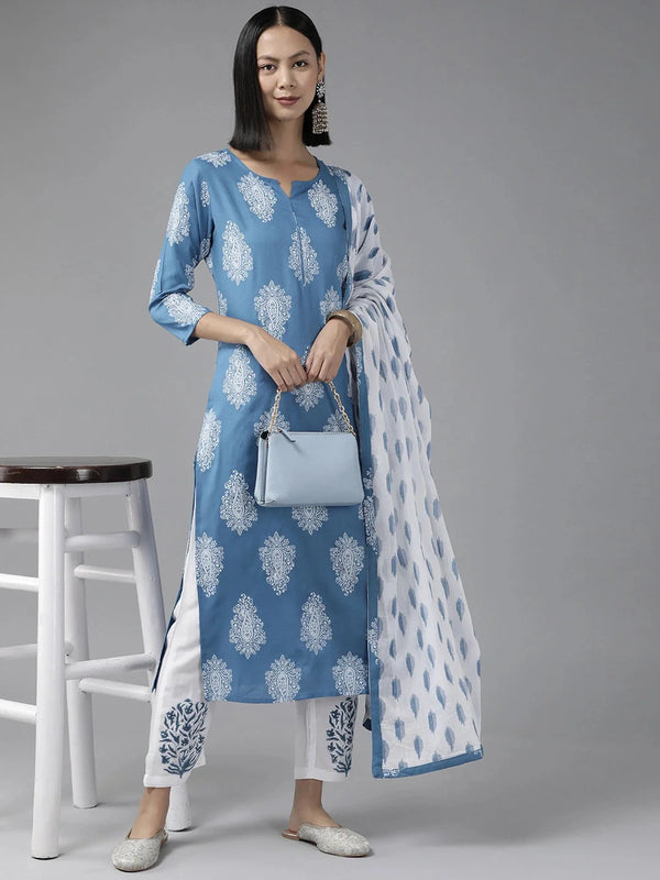 Yufta Blue Paisley Printed Dupatta Set