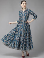 Thumbnail for Yufta Blue Print Cotton Maxi Dress - Distacart