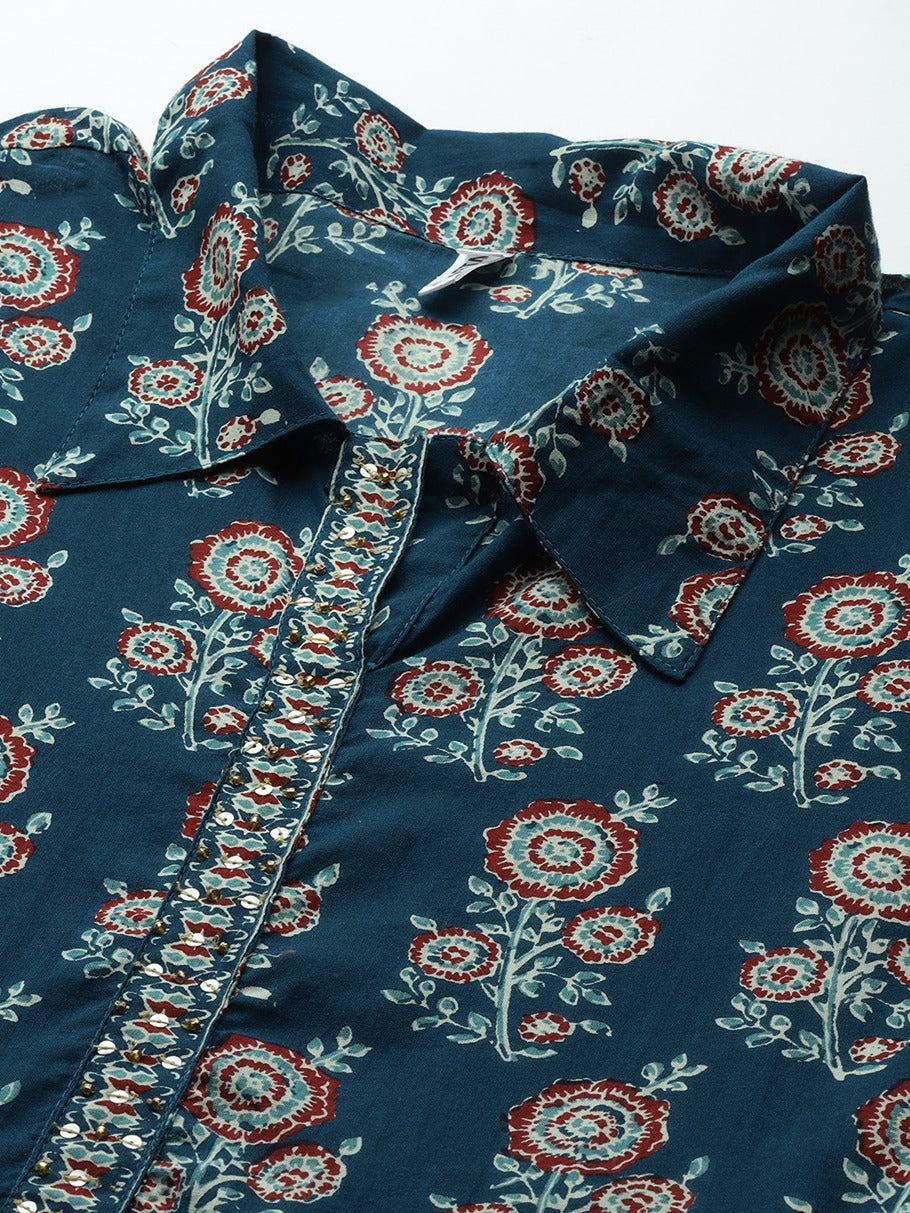 Yufta Blue Print Cotton Maxi Dress - Distacart