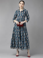 Thumbnail for Yufta Blue Print Cotton Maxi Dress - Distacart