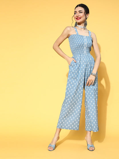 Yufta Blue Printed Jumpsuit - Distacart