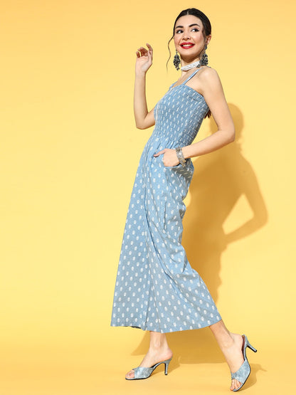 Yufta Blue Printed Jumpsuit - Distacart