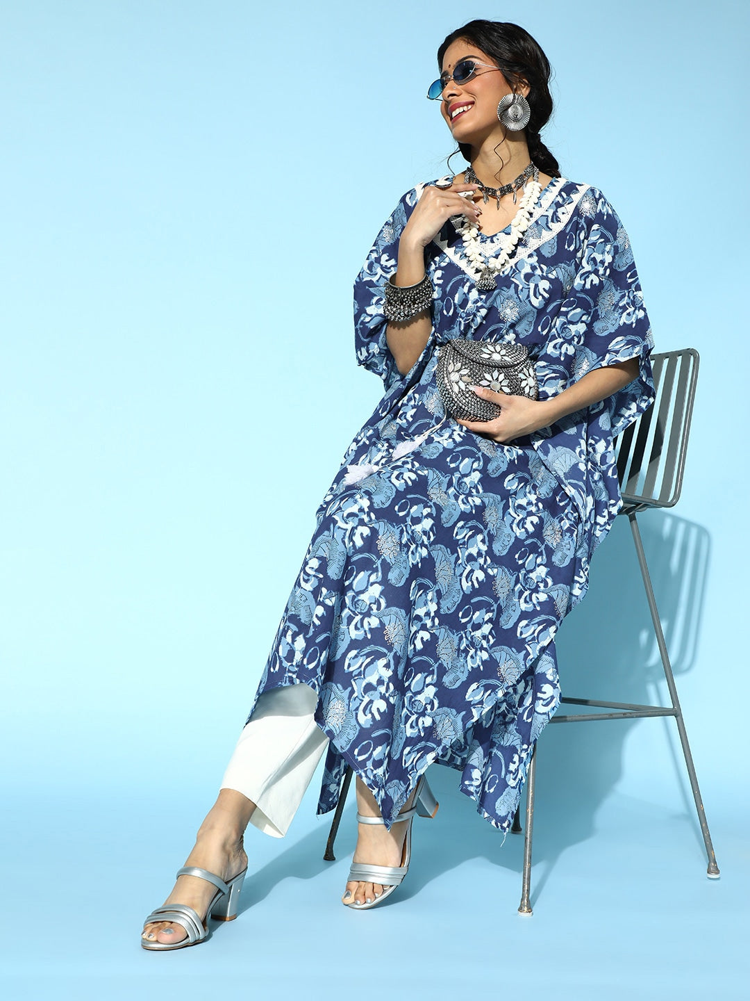 Yufta Blue Printed Kaftan Kurta - Distacart
