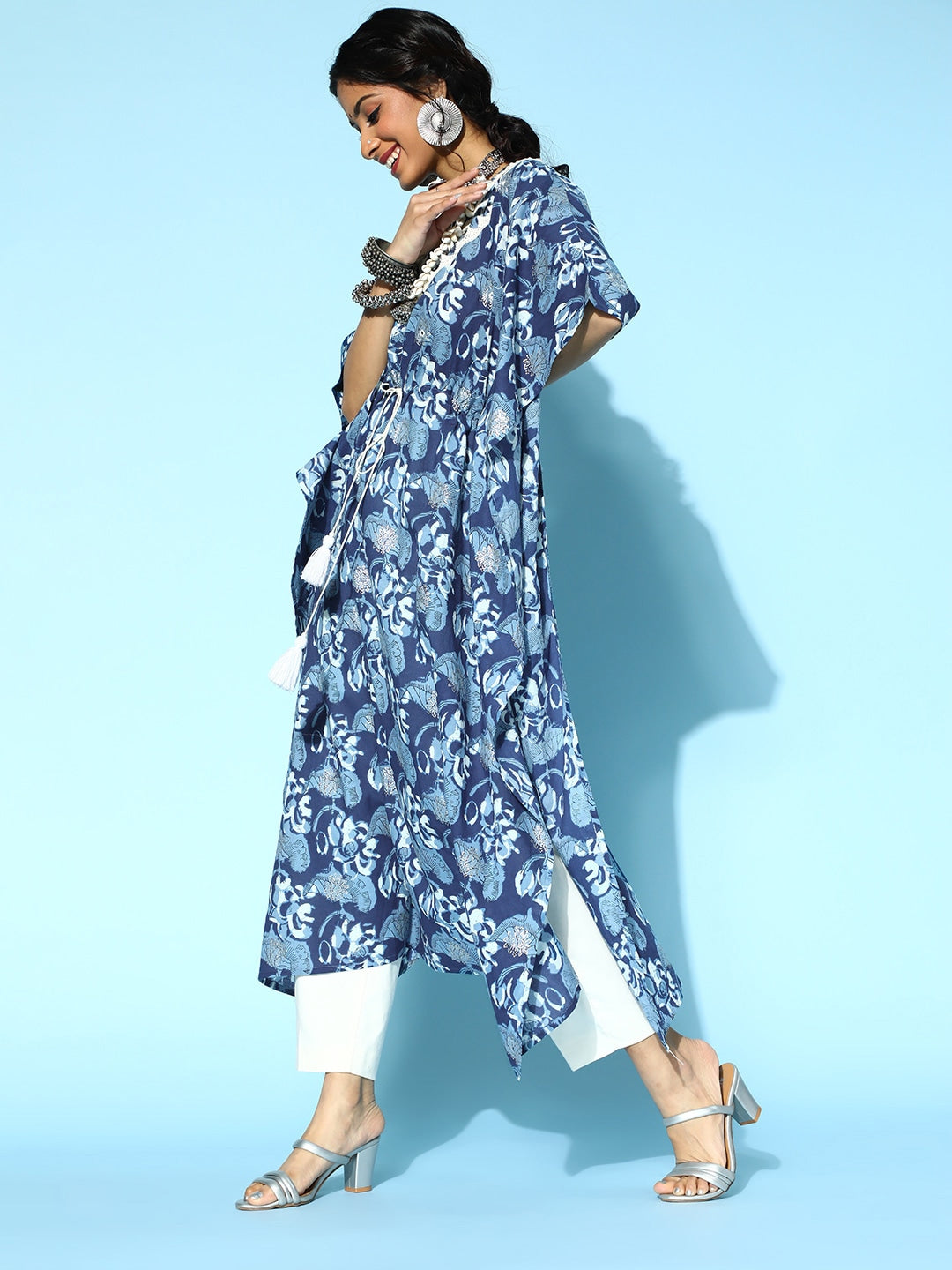 Yufta Blue Printed Kaftan Kurta - Distacart
