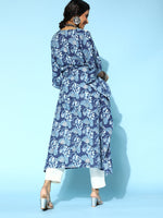 Thumbnail for Yufta Blue Printed Kaftan Kurta - Distacart