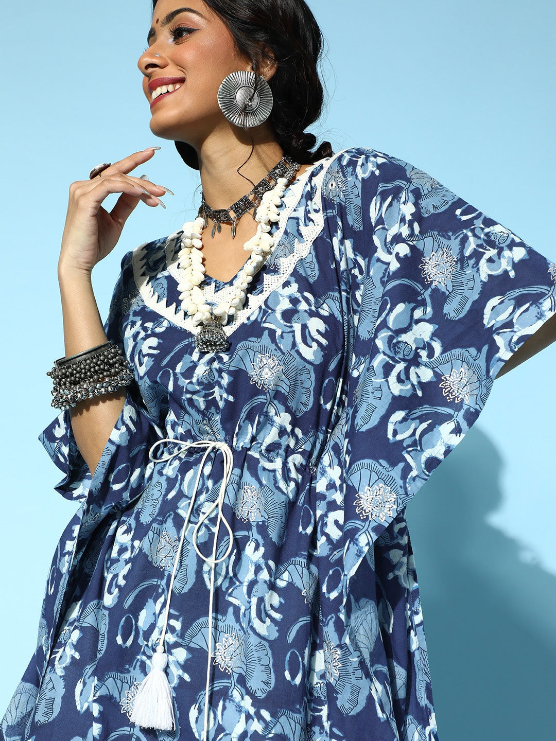 Yufta Blue Printed Kaftan Kurta - Distacart