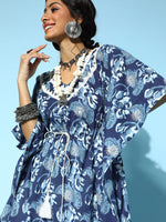 Thumbnail for Yufta Blue Printed Kaftan Kurta - Distacart