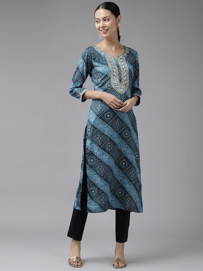 Yufta Blue Printed Kurta - Distacart