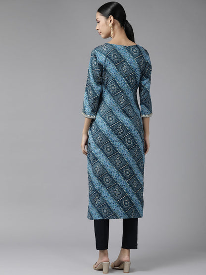 Yufta Blue Printed Kurta - Distacart