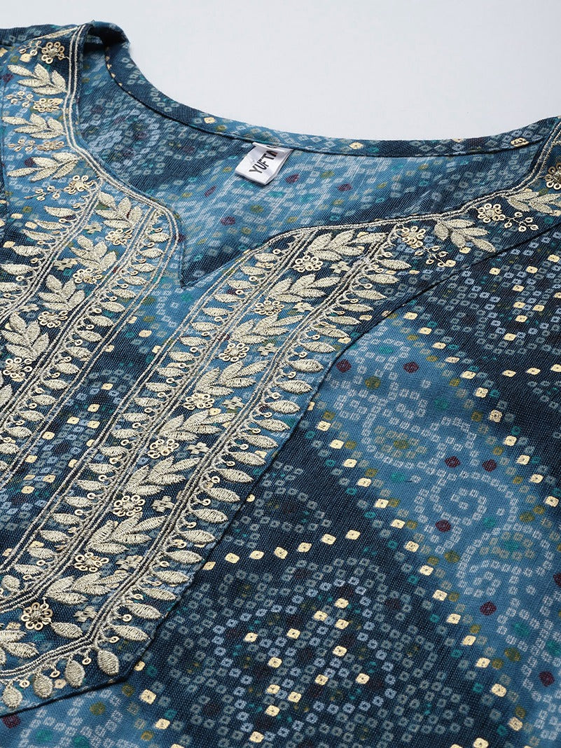 Yufta Blue Printed Kurta - Distacart