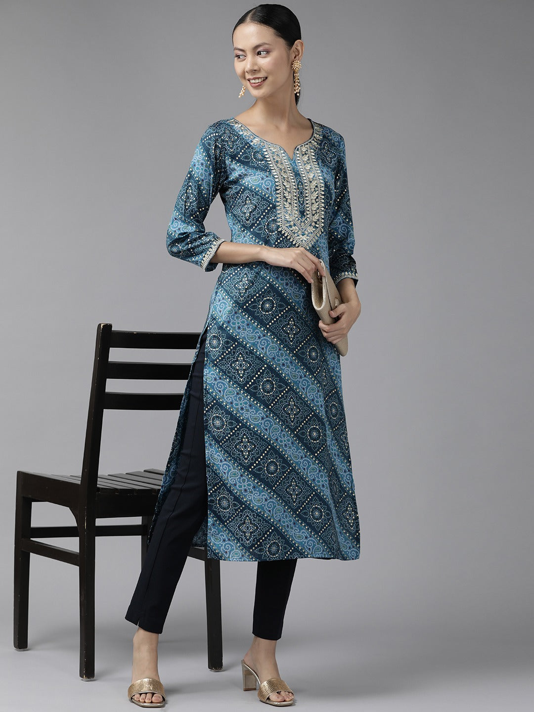 Yufta Blue Printed Kurta - Distacart
