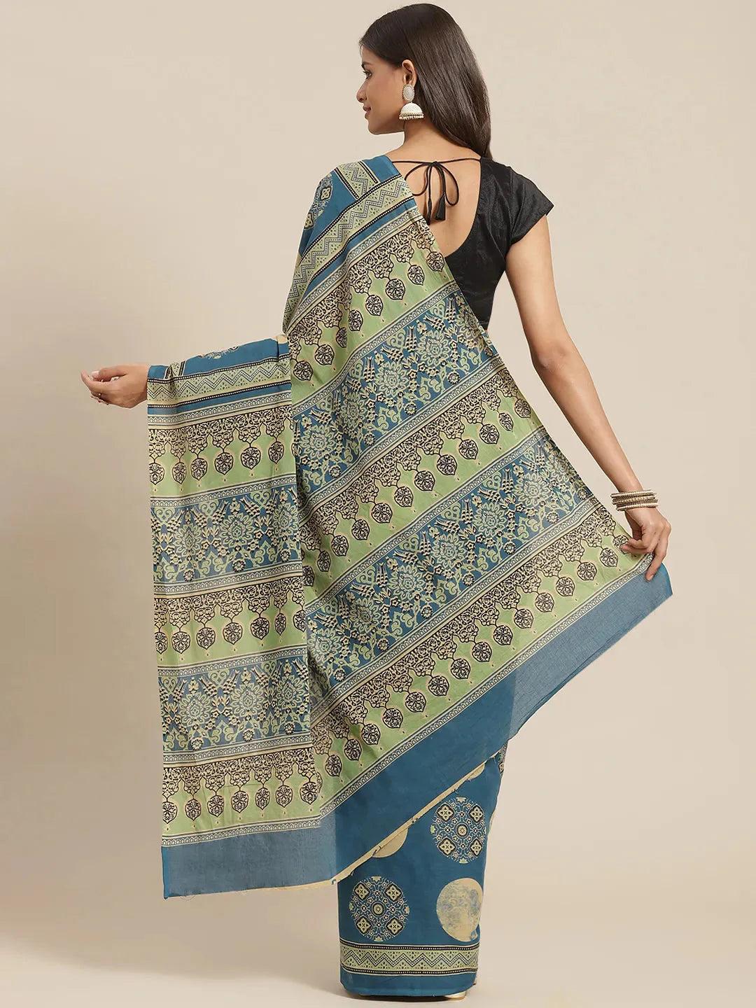 Yufta Blue Printed Saree - Distacart