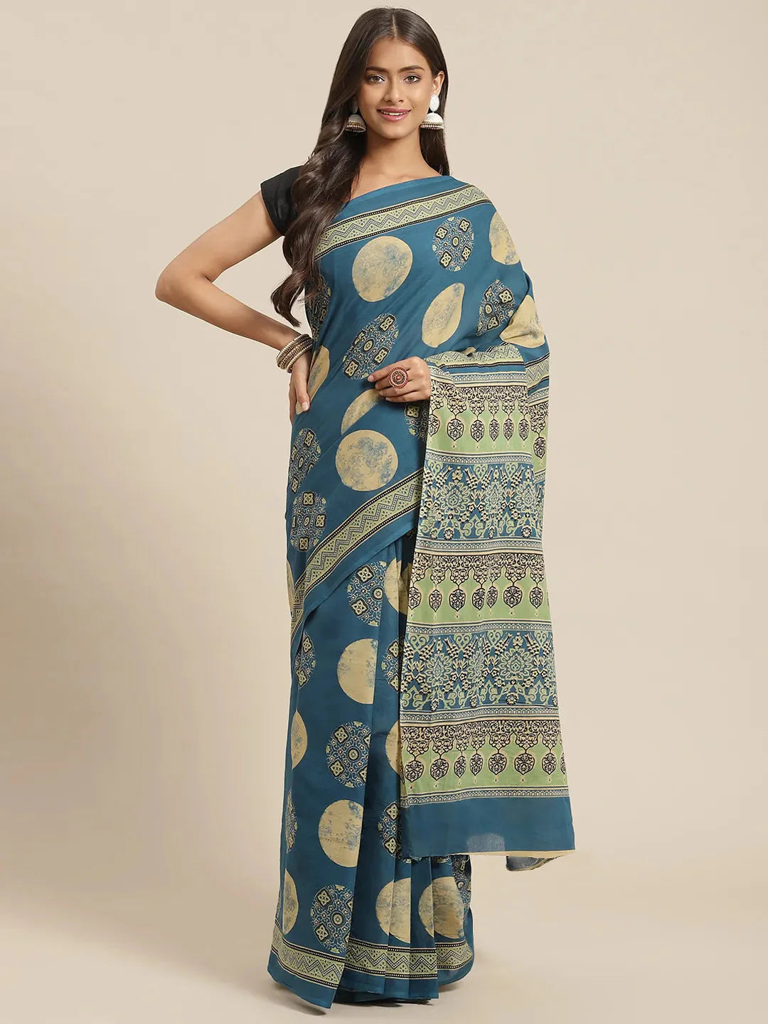 Yufta Blue Printed Saree