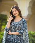 Thumbnail for Malishka Women's Printed Blue Cotton Blend Kurta Set With Dupatta - Distacart