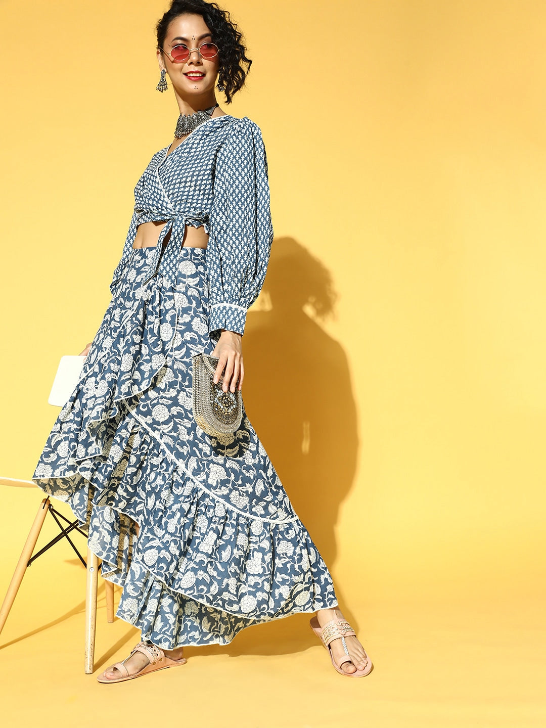 Yufta Blue & White Printed Co-ord Set - Distacart