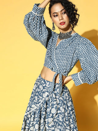 Yufta Blue & White Printed Co-ord Set - Distacart