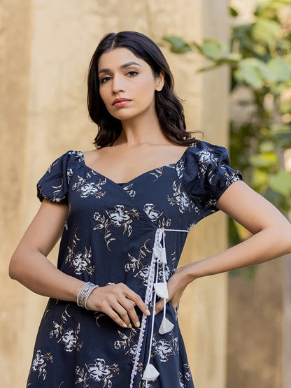 Yufta Blue Wrap Dress - Distacart