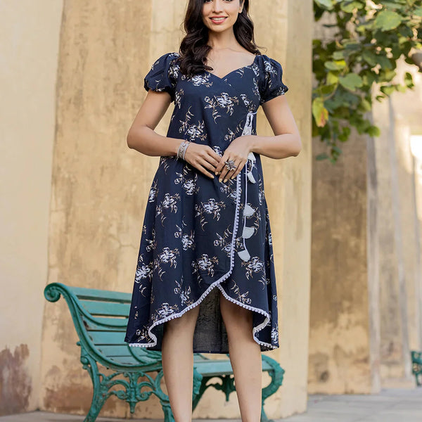 Yufta Blue Wrap Dress - Distacart