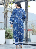 Thumbnail for Yufta Blue pure Cotton kurta dupatta set with Thread_Work detailing