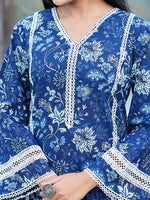 Thumbnail for Yufta Blue pure Cotton kurta dupatta set with Thread_Work detailing