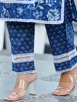 Thumbnail for Yufta Blue pure Cotton kurta dupatta set with Thread_Work detailing