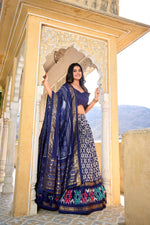 Thumbnail for Lorenvalley Blue Tussar Silk Ikkat Print With Foil Work Lehenga Choli with Dupatta - Distacart
