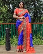 Thumbnail for Lorenvalley Premium Pure Bandhej Tapeta Soft light weight silk saree with zari weaving Border - Multicolor - Distacart