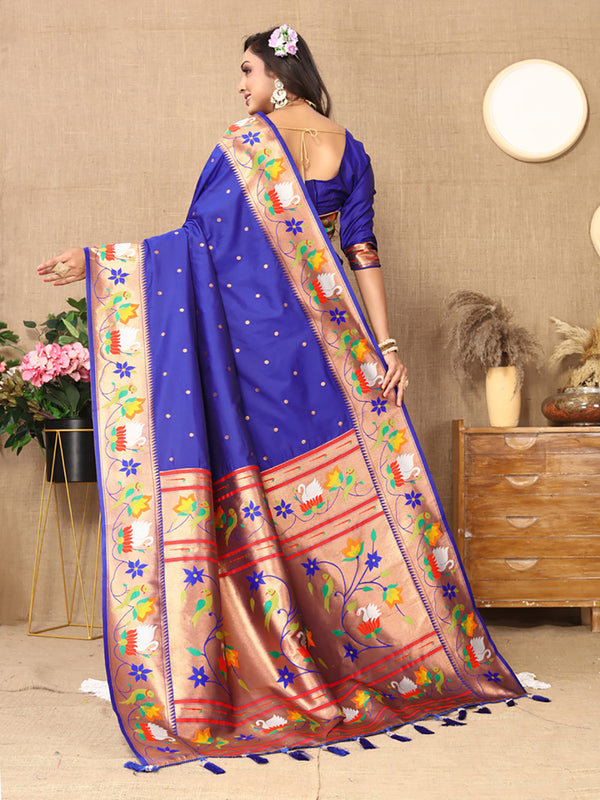 Lorenvalley Fashion Blue Soft Paithani Silk Woven Design Rich Zari Meenakari Weaving Saree - Distacart