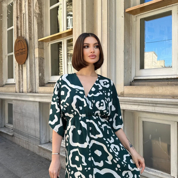 Pimu Front Slit Midi Dresses V-neck Designs For Women Party Wear - Teal Blue