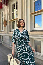 Thumbnail for Pimu Front Slit Midi Dresses V-neck Designs For Women Party Wear - Teal Blue