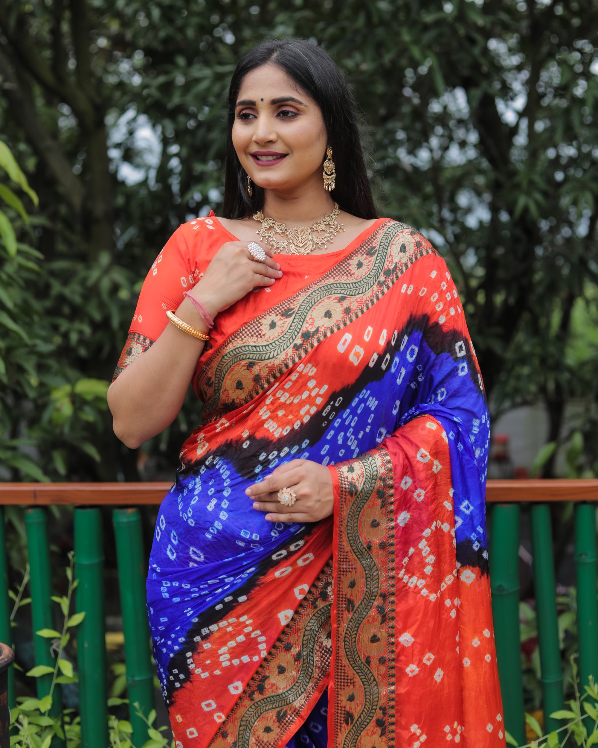Lorenvalley Premium Pure Bandhej Tapeta Soft light weight silk saree with zari weaving Border - Multicolor - Distacart