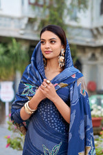 Thumbnail for Lorenvalley Blue Roman Silk Floral Print With Beets Handwork Kurta Set - Distacart