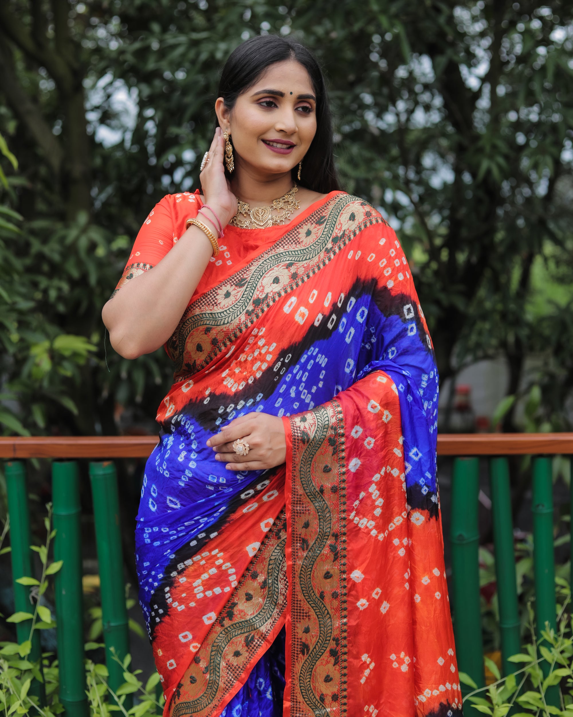 Lorenvalley Premium Pure Bandhej Tapeta Soft light weight silk saree with zari weaving Border - Multicolor - Distacart