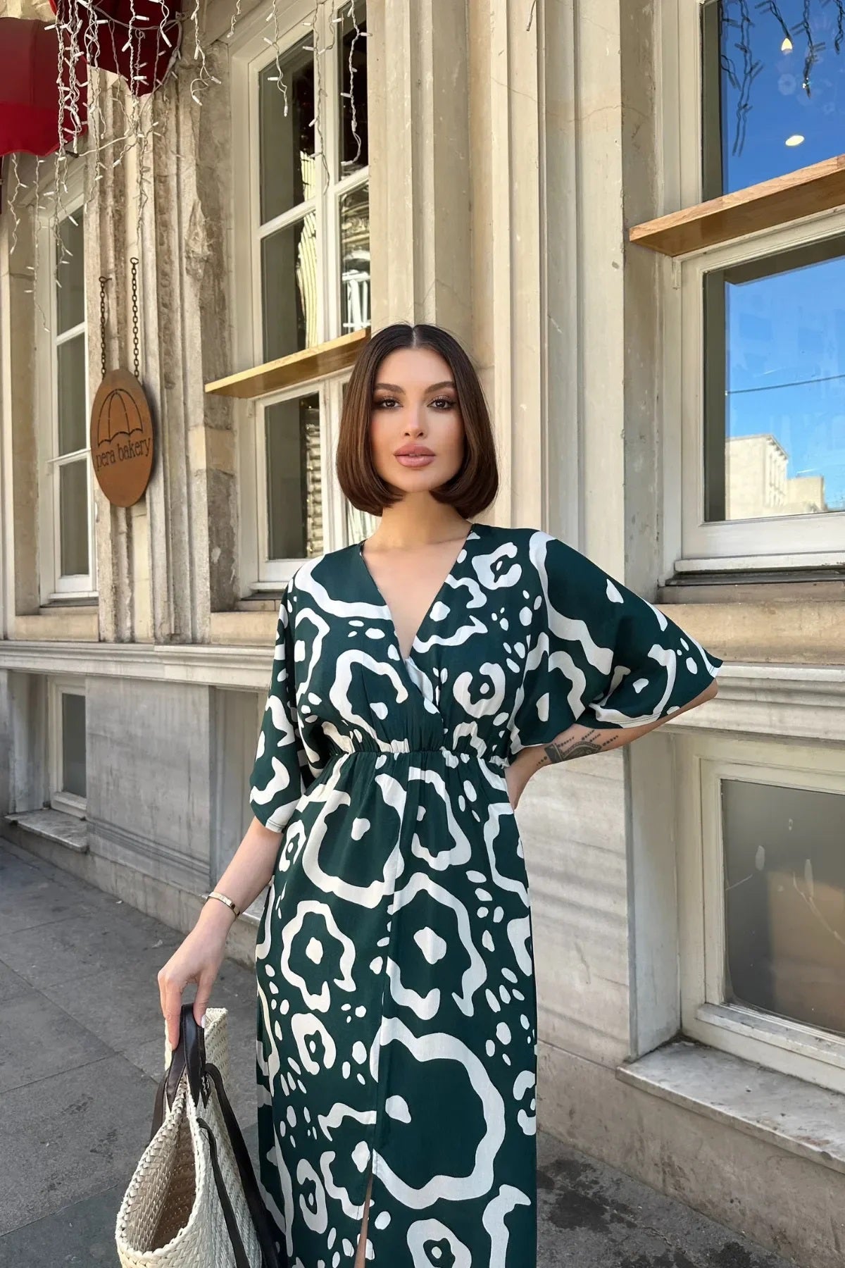 Pimu Front Slit Midi Dresses V-neck Designs For Women Party Wear - Teal Blue