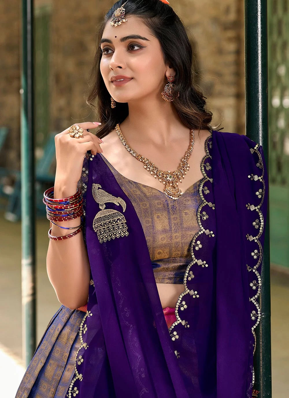 Lorenvalley Blue Kanjivaram Silk Zari Weaving Lehenga Choli with Dupatta - Distacart