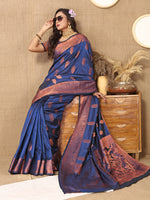 Thumbnail for Lorenvalley Fashion Blue Soft Katan Silk Woven Design Copper Zari Weaving Saree - Distacart