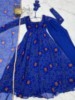 Thumbnail for Lorenvalley Women Soft Lightweight Chiffon Bandhej Print Fabric Anarkali Kurta Pant With Dupatta Set