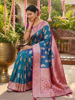 Thumbnail for Anaita Blue Silk Blend Woven Saree With Blouse - Distacart