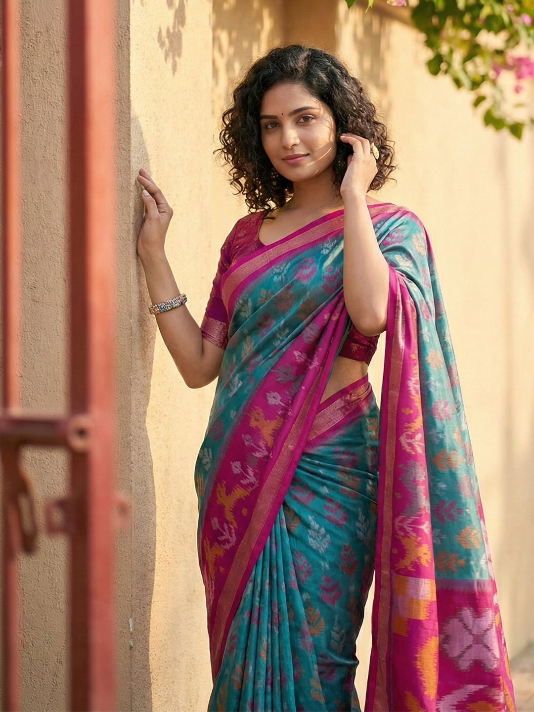 Anaita Blue Pochampally Printed Saree With Blouse - Distacart