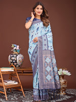 Thumbnail for Anaita Blue Banarasi Silk Saree With Blouse - Distacart