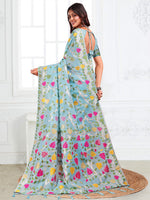 Thumbnail for Anaita Blue Linen Printed Saree With Blouse - Distacart