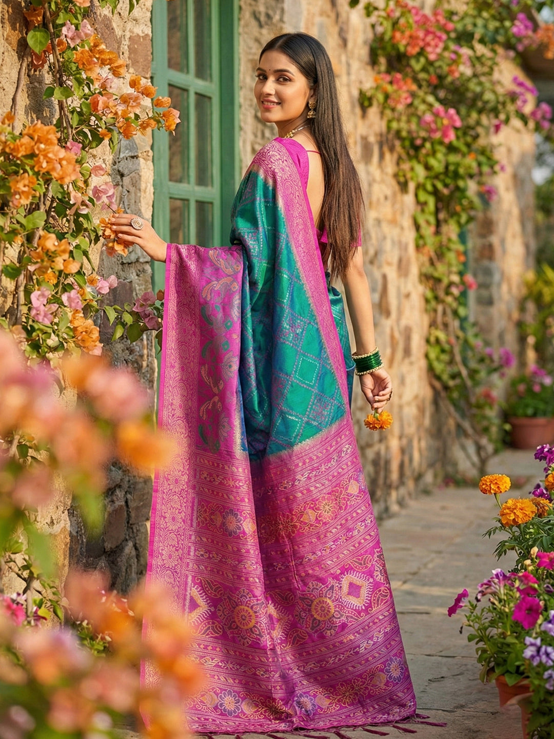 Anaita Blue Pochampally Printed Saree With Blouse - Distacart