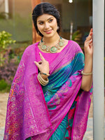 Thumbnail for Anaita Blue Soft Silk Saree With Floral Printed Work With Blouse - Distacart