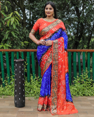 Lorenvalley Premium Pure Bandhej Tapeta Soft light weight silk saree with zari weaving Border - Multicolor - Distacart
